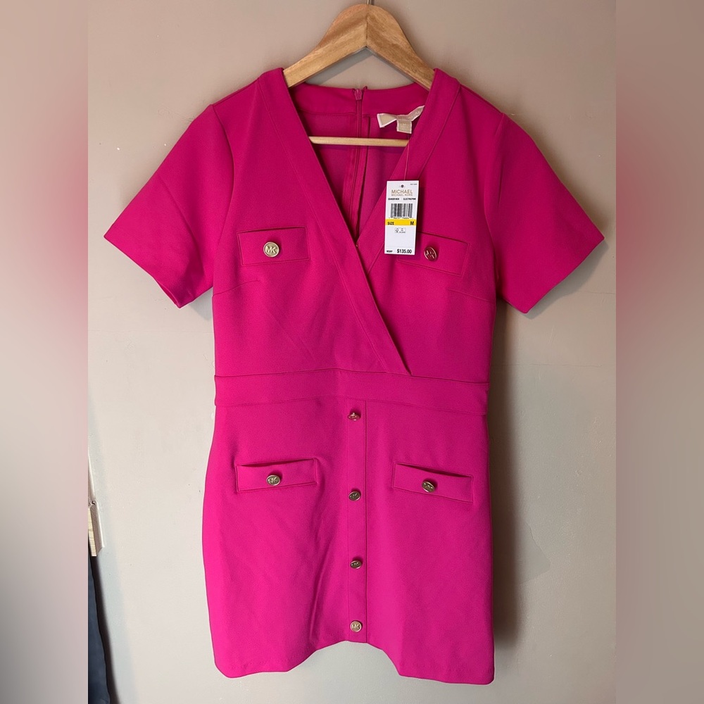 NWT MICHAEL Michael Kors Electric Pink V-Neck Blazer Dress Size M - Picture 2 of 7